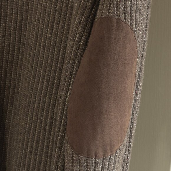 Joseph Abboud Brown Wool Sweater Cardigan Mock Neck Elbow Patch Long Sleeve Coat - Picture 4 of 12